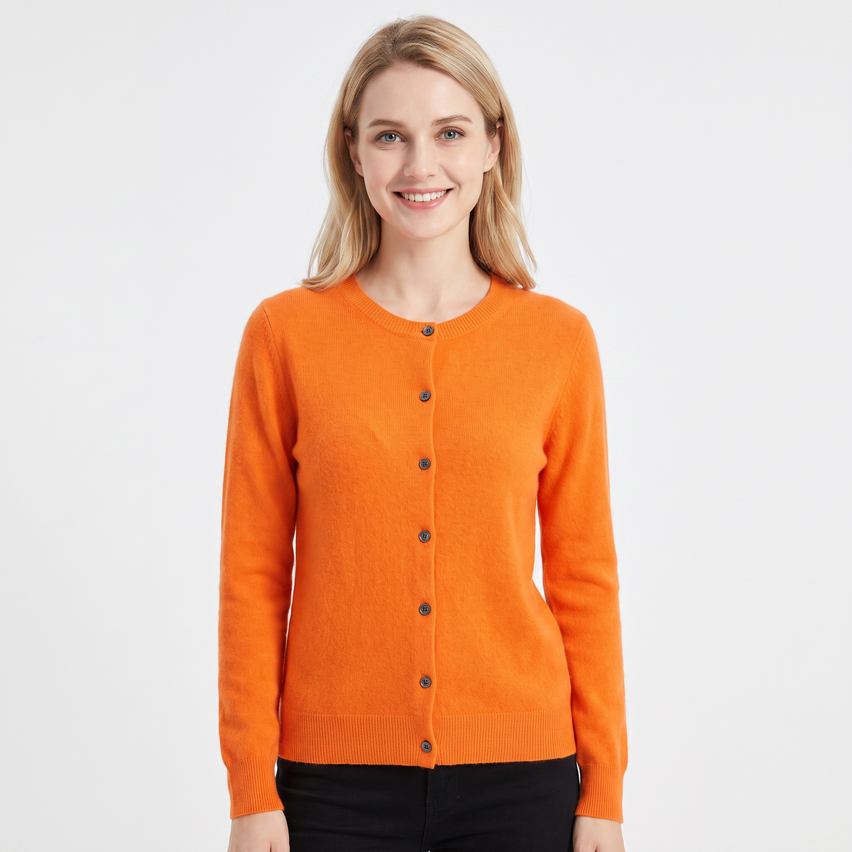 Wendeline Wool Knit Button-Up Cardigan - Orange
