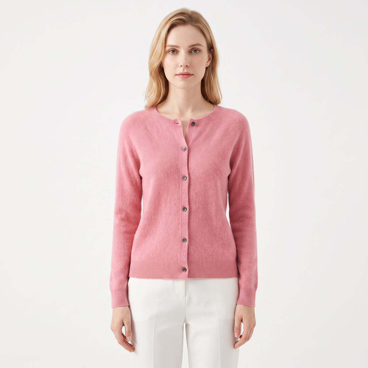 Wendeline Wool Knit Button-Up Cardigan - Pink