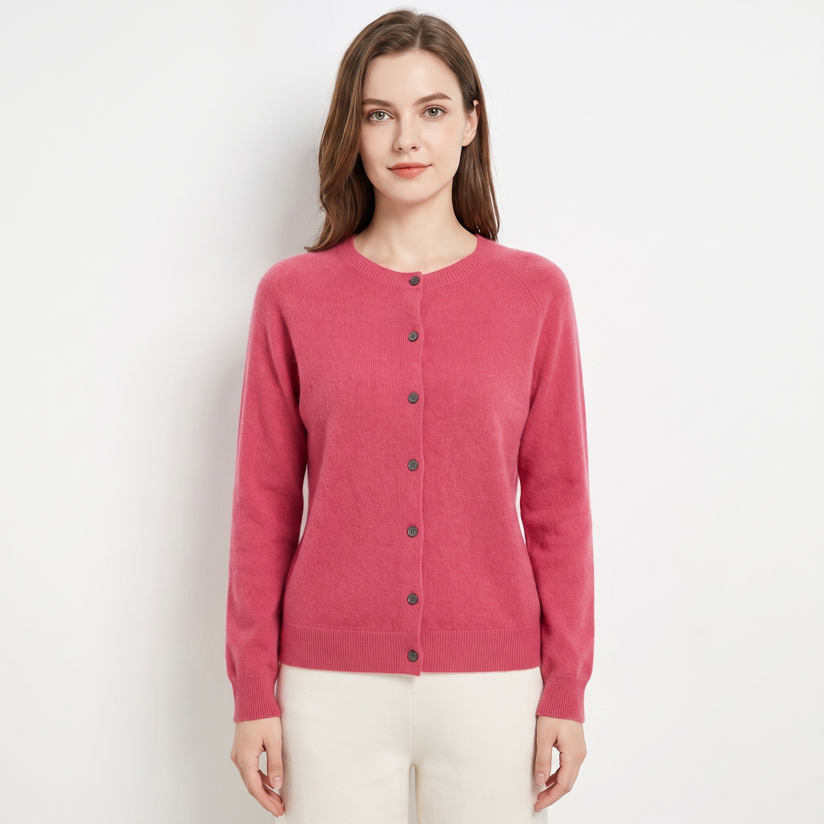 Wendeline Wool Knit Button-Up Cardigan - Raspberry