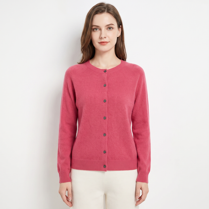 Wendeline Wool Knit Button-Up Cardigan - Raspberry