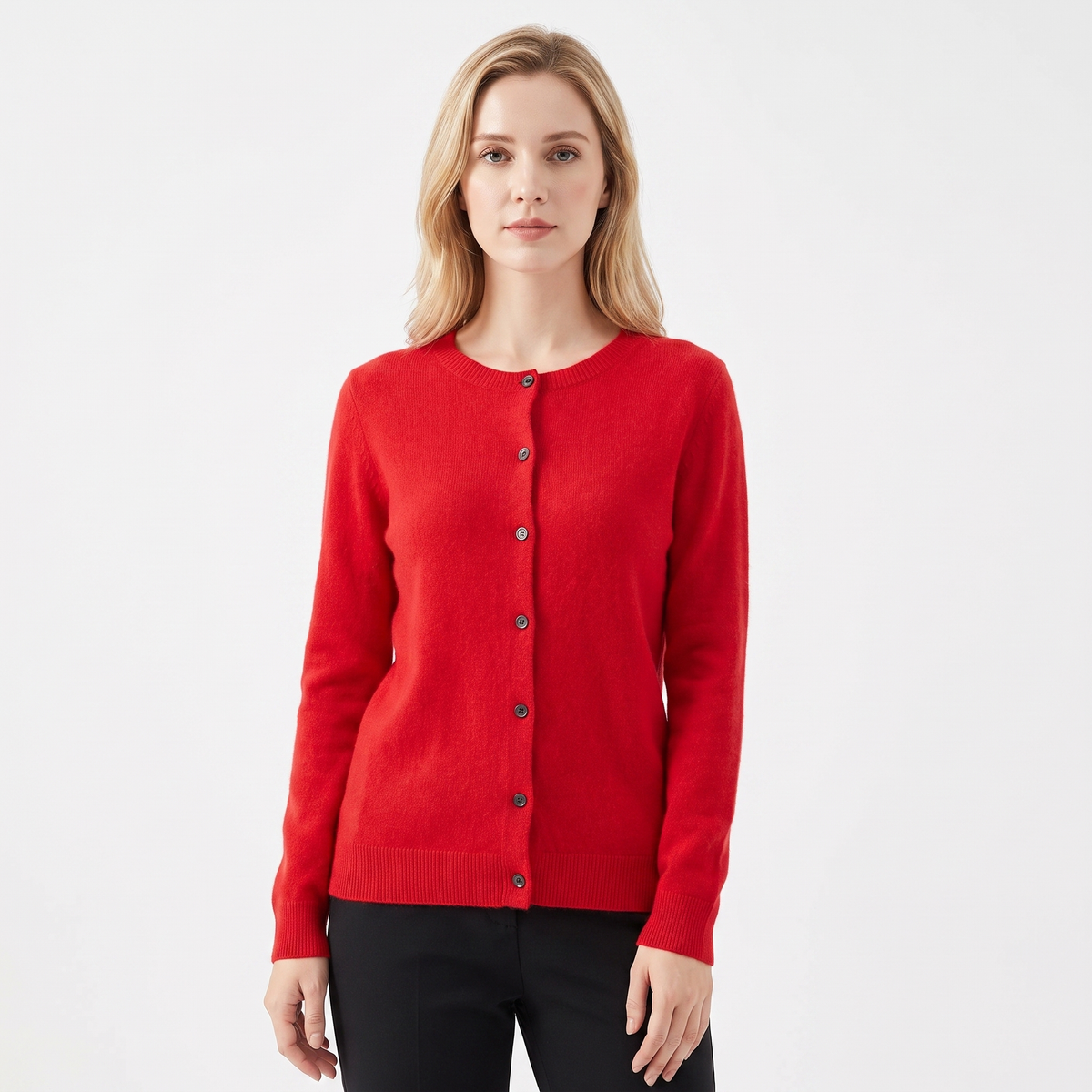 Wendeline Wool Knit Button-Up Cardigan - Red