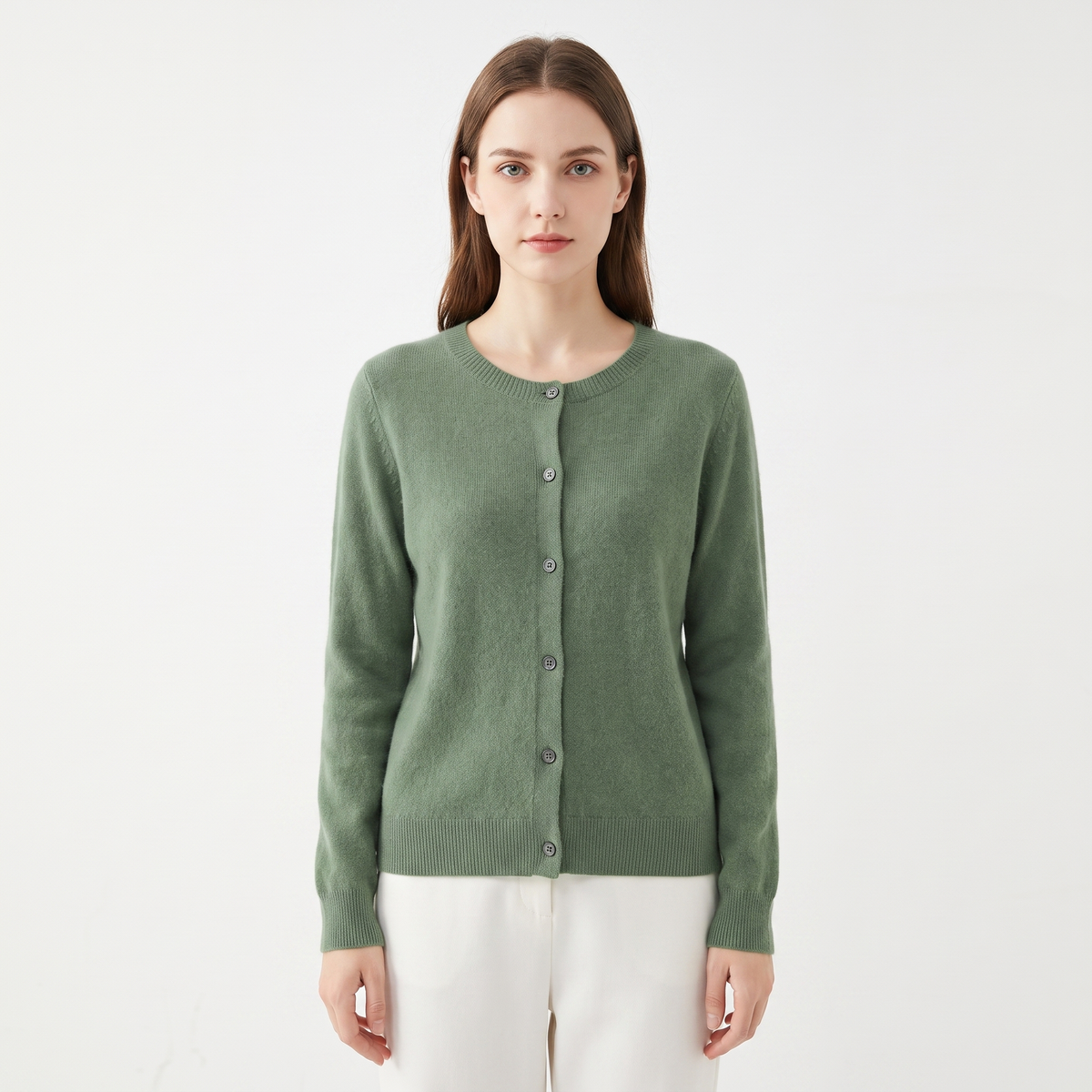 Wendeline Wool Knit Button-Up Cardigan - Sage Green