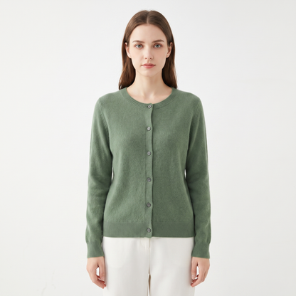 Wendeline Wool Knit Button-Up Cardigan - Sage Green