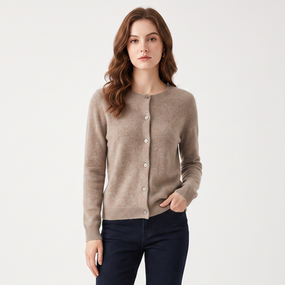 Wendeline Wool Knit Button-Up Cardigan - Taupe