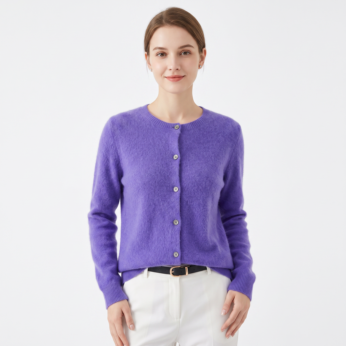 Wendeline Wool Knit Button-Up Cardigan - Violet