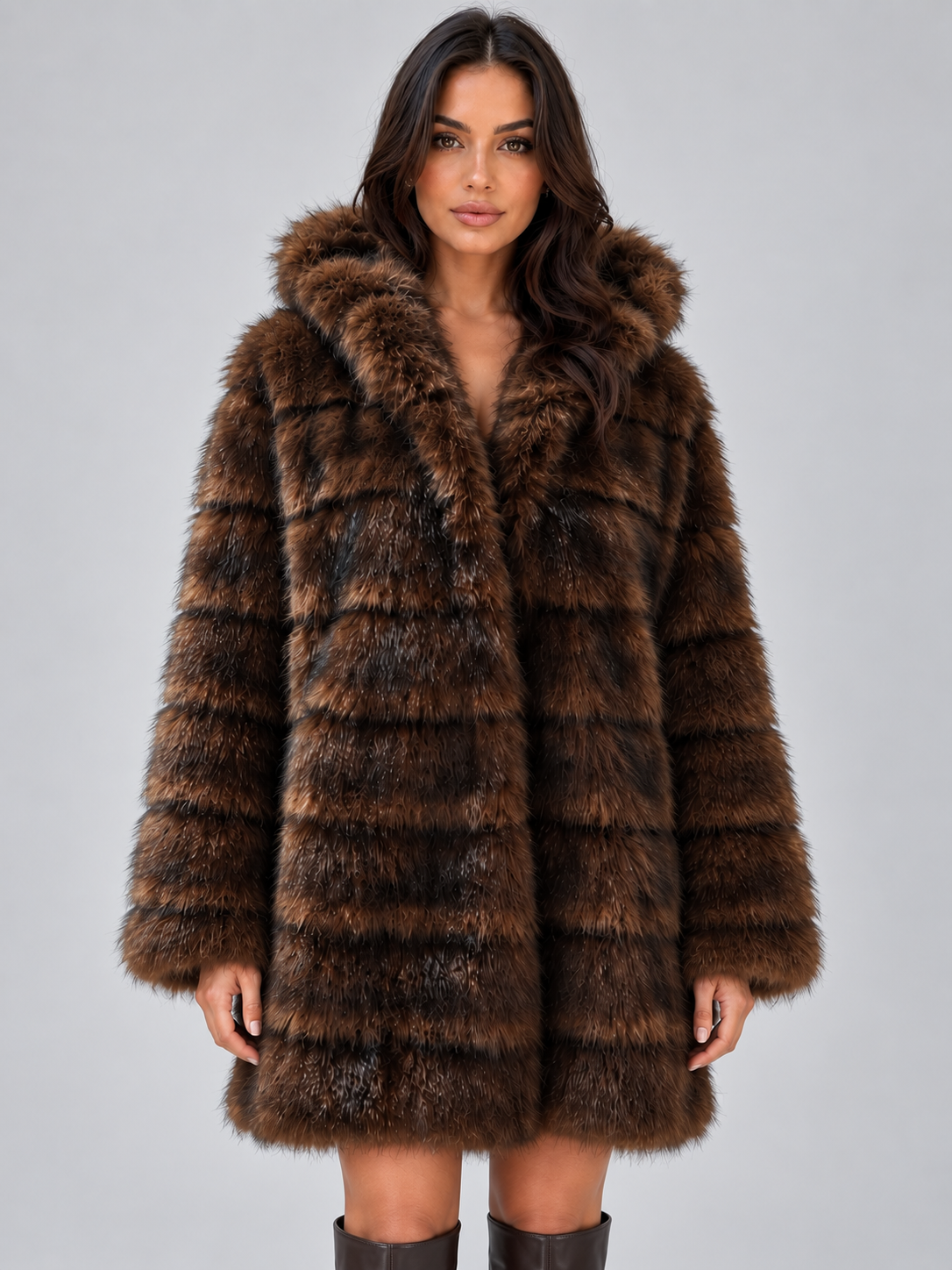 Westlyn Plush Faux Fur Coat - Brown