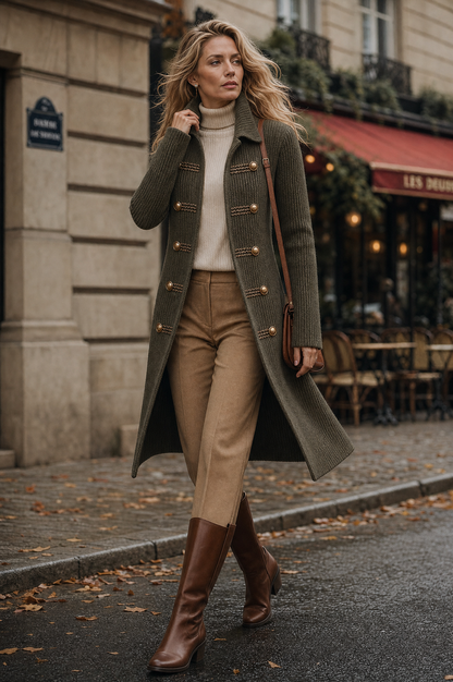 Wilma Military Longline Knit Cardigan - Army Green