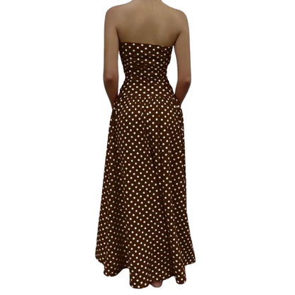 Winnora Polka Dot Strapless Maxi Dress - Brown Polka Dot