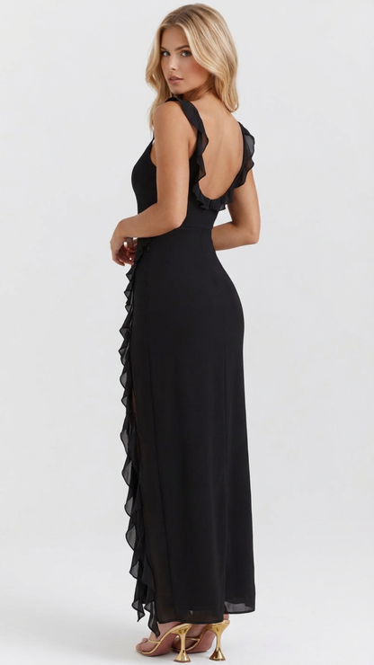 Winsley Square Neck Ruffle Maxi Dress - Black