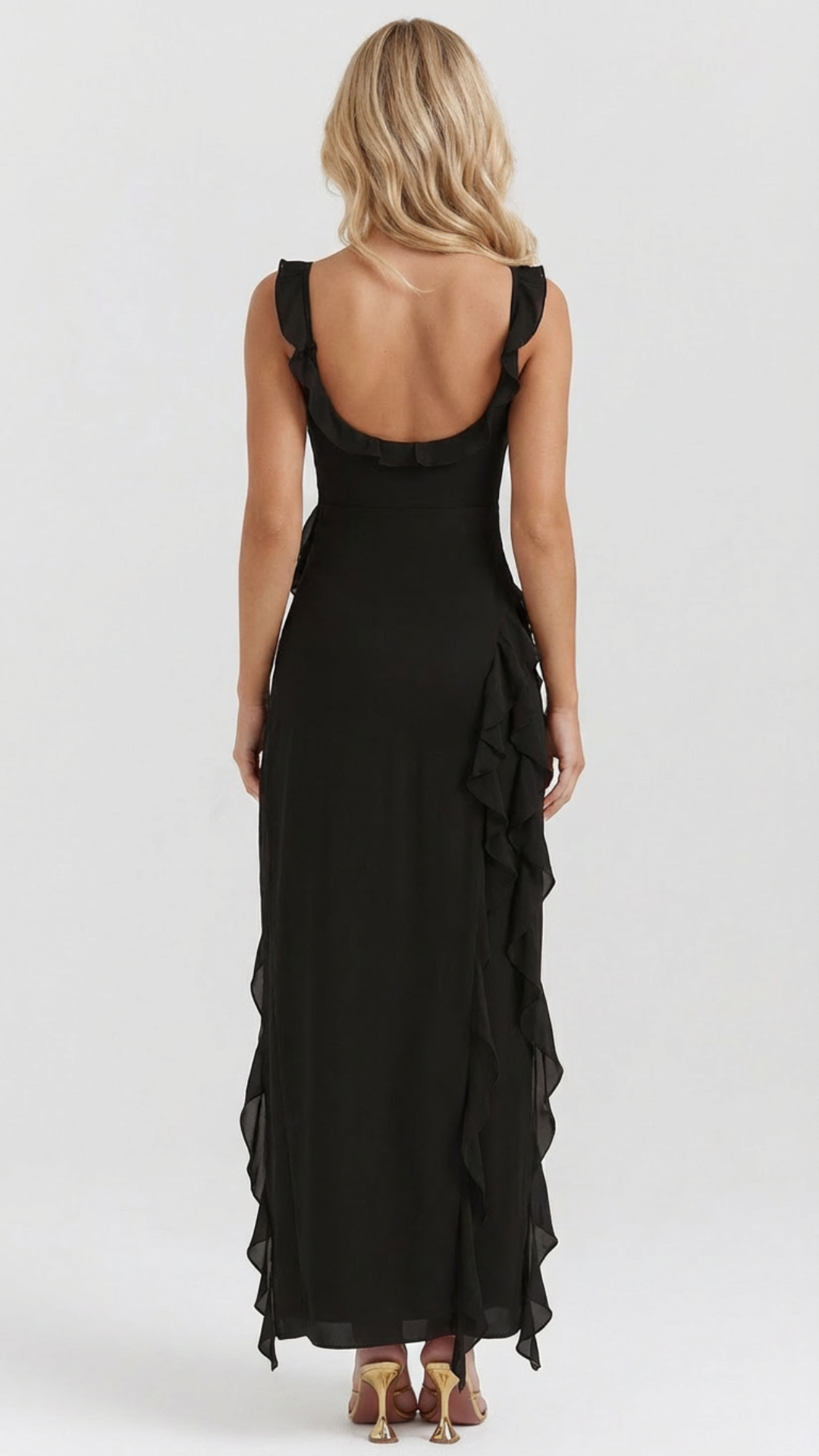 Winsley Square Neck Ruffle Maxi Dress - Black