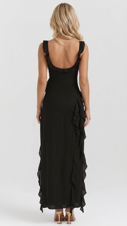 Winsley Square Neck Ruffle Maxi Dress - Black