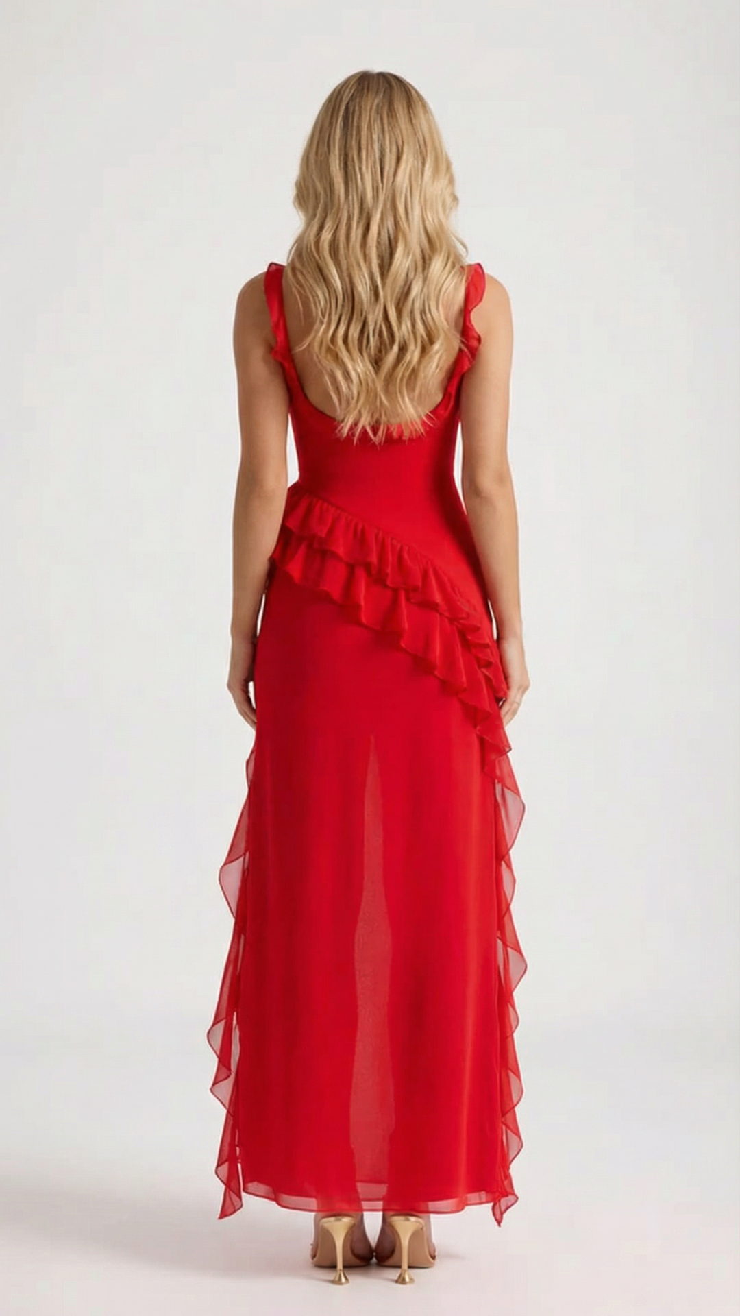 Winsley Square Neck Ruffle Maxi Dress - Red