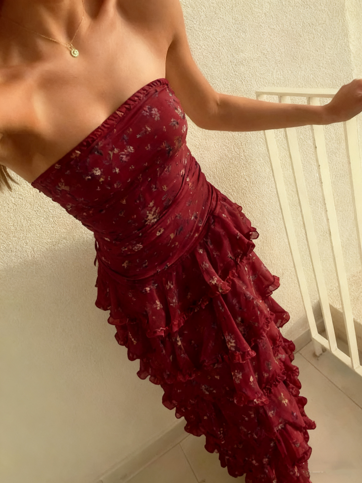 Wisteria Tiered Maxi Dress - Burgundy