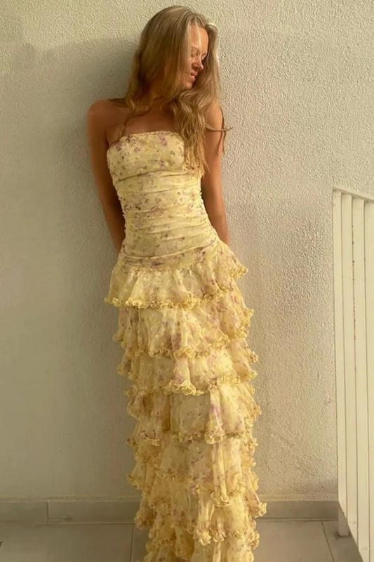 Wisteria Tiered Maxi Dress - Yellow