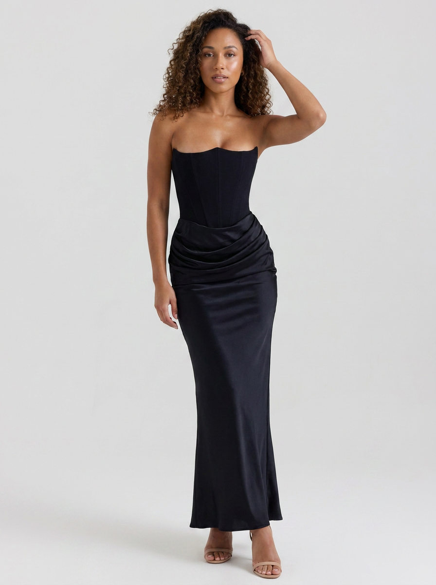 Wynonna Strapless Ruched Maxi Dress - Black