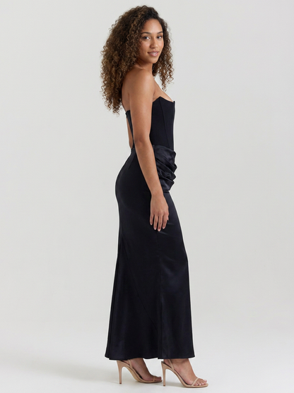 Wynonna Strapless Ruched Maxi Dress - Black