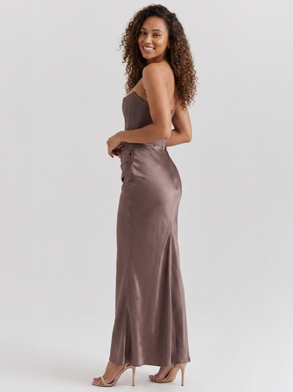 Wynonna Strapless Ruched Maxi Dress - Brown