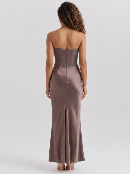 Wynonna Strapless Ruched Maxi Dress - Brown