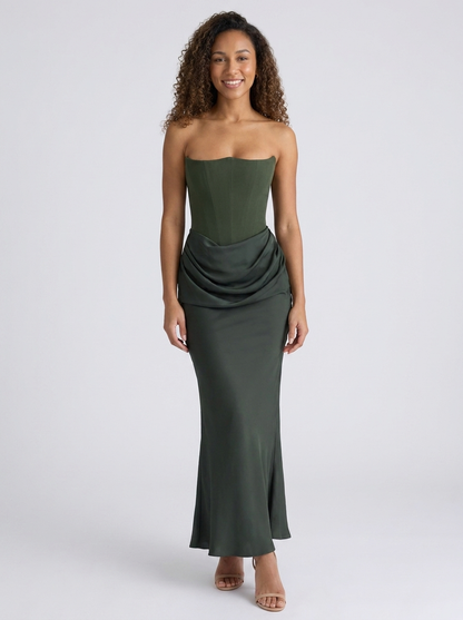Wynonna Strapless Ruched Maxi Dress - Olive Green