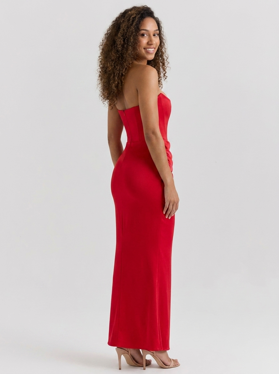 Wynonna Strapless Ruched Maxi Dress - Red