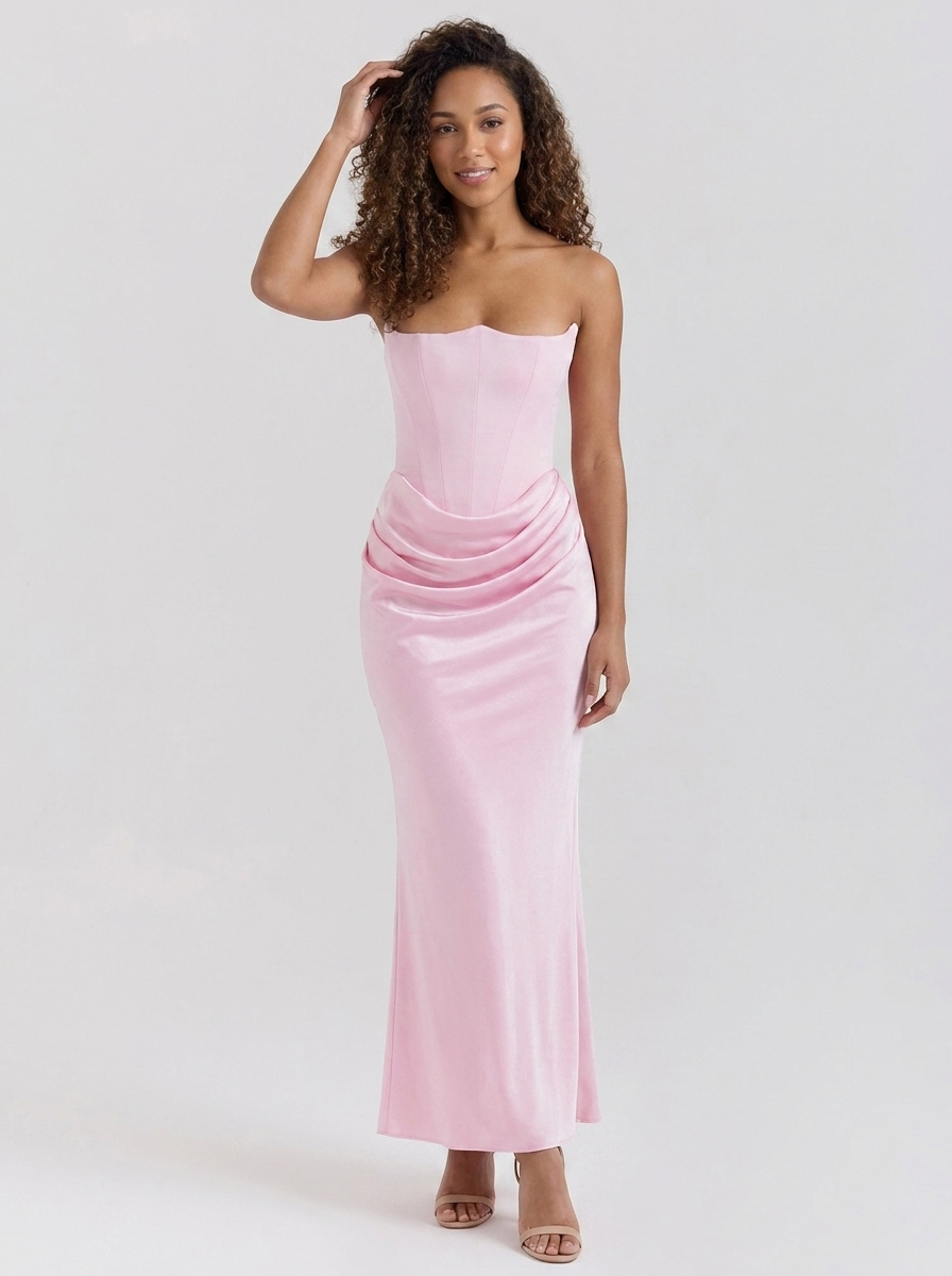 Wynonna Strapless Ruched Maxi Dress - Soft Pink