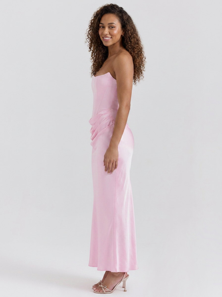 Wynonna Strapless Ruched Maxi Dress - Soft Pink