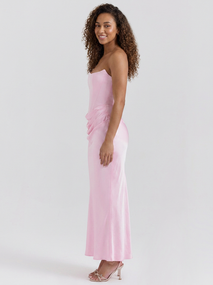 Wynonna Strapless Ruched Maxi Dress - Soft Pink