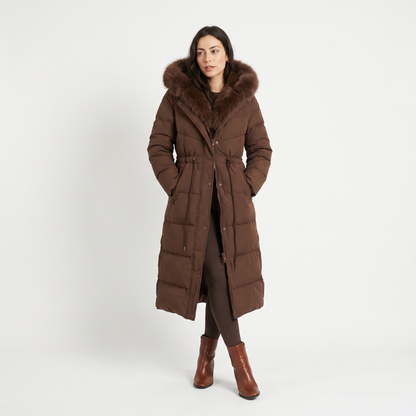 Xiomara Faux Fur Hood Puffer Coat - Brown