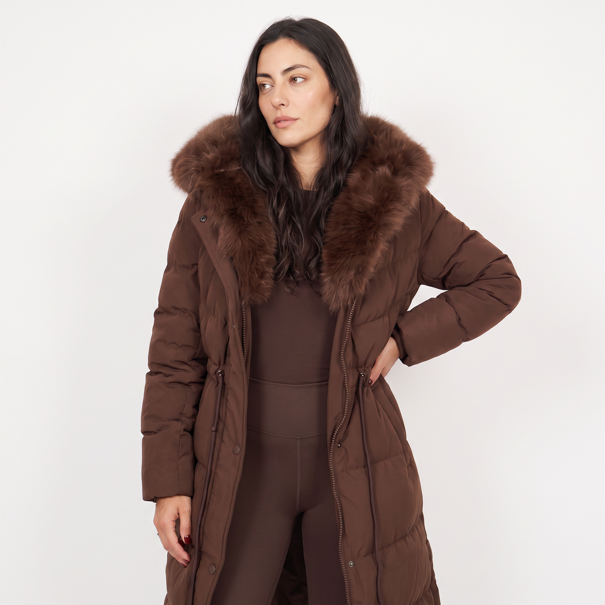 Xiomara Faux Fur Hood Puffer Coat - Brown