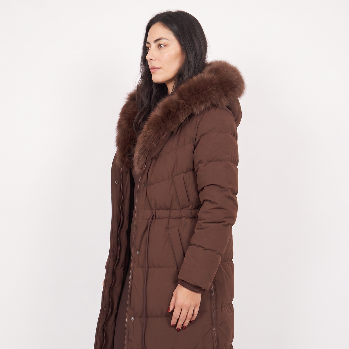 Xiomara Faux Fur Hood Puffer Coat - Brown
