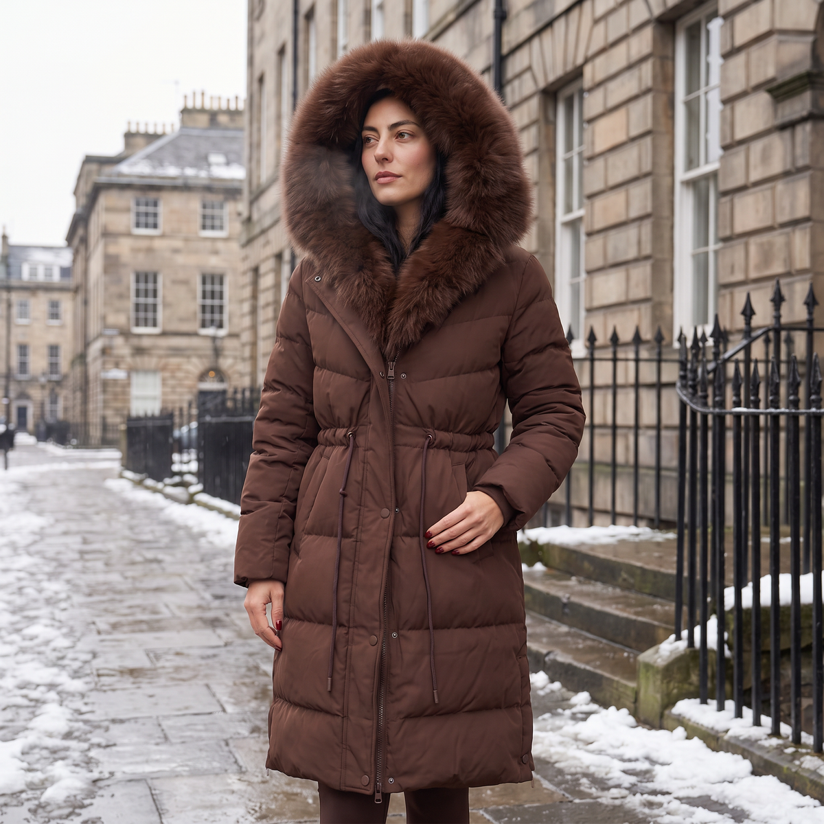 Xiomara Faux Fur Hood Puffer Coat - Brown