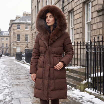 Xiomara Faux Fur Hood Puffer Coat - Brown