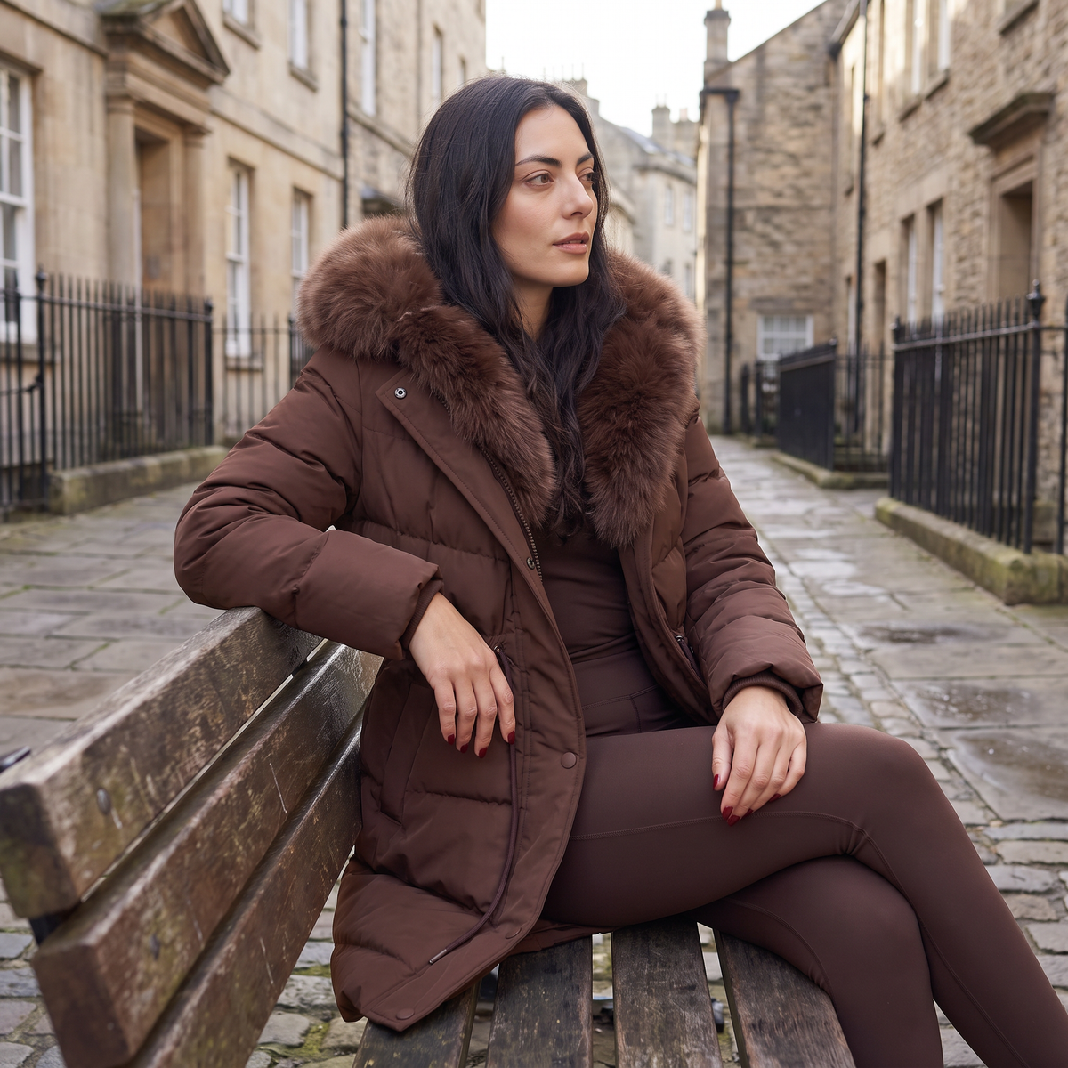 Xiomara Faux Fur Hood Puffer Coat - Brown