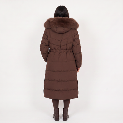 Xiomara Faux Fur Hood Puffer Coat - Brown
