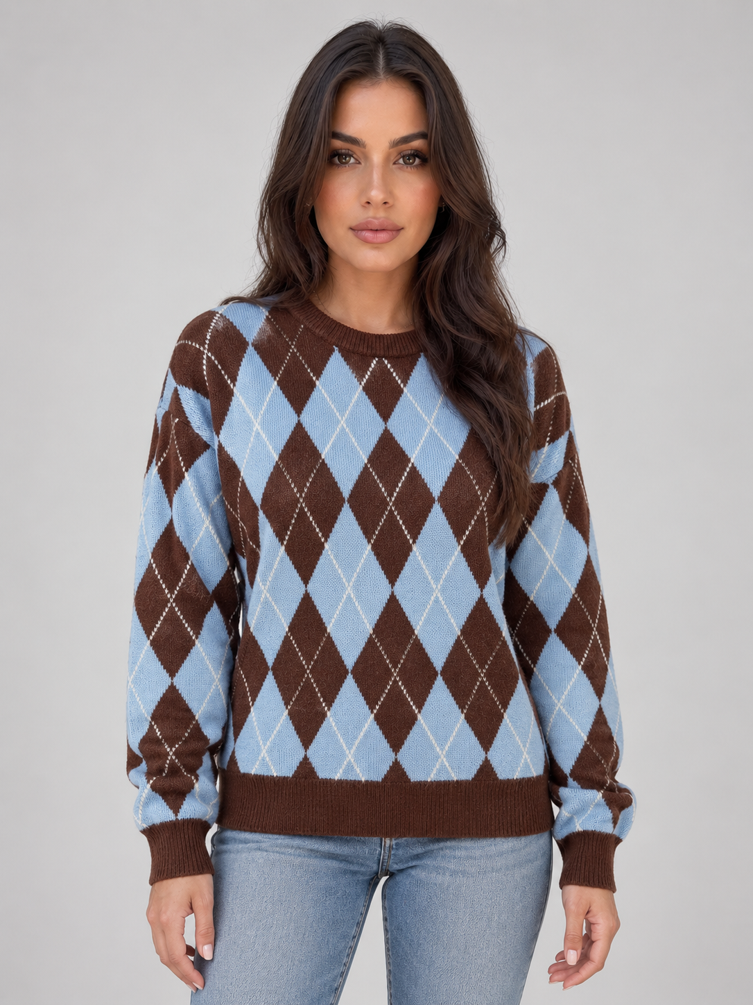 Xochitl Argyle Diamond Pattern Knit Jumper - Blue