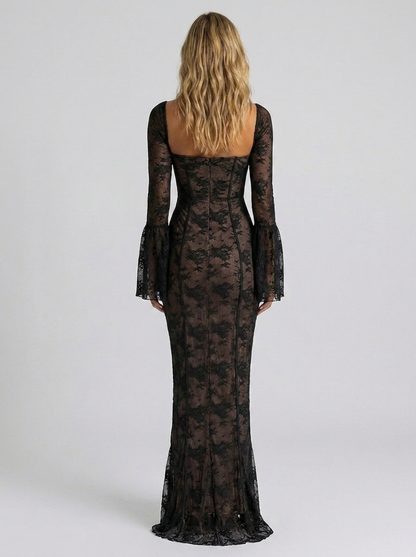 Yael Lace Corset Long Sleeve Maxi Dress - Black