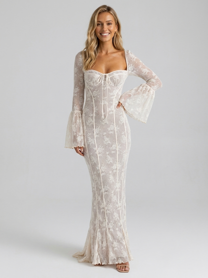 Yael Lace Corset Long Sleeve Maxi Dress - Ivory