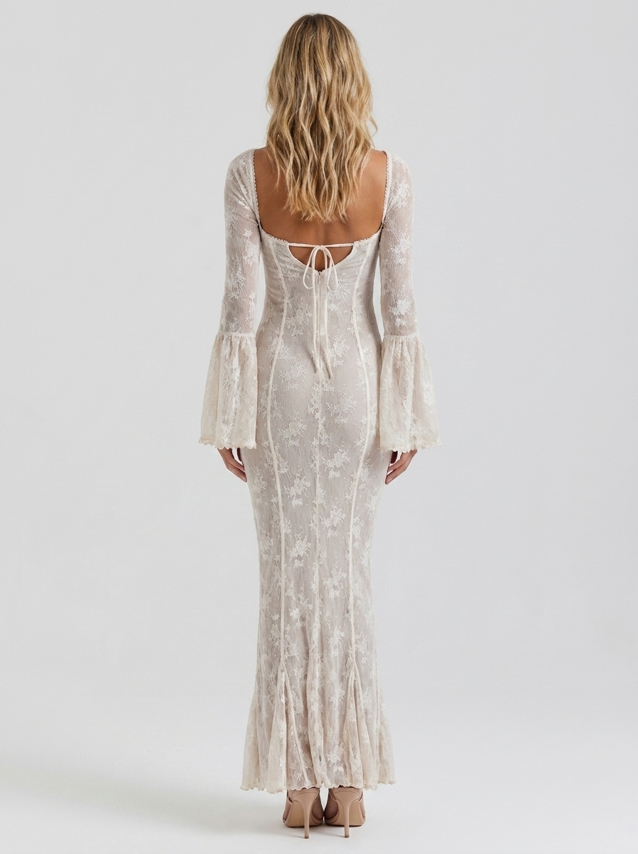 Yael Lace Corset Long Sleeve Maxi Dress - Ivory