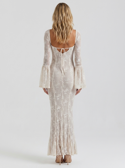 Yael Lace Corset Long Sleeve Maxi Dress - Ivory
