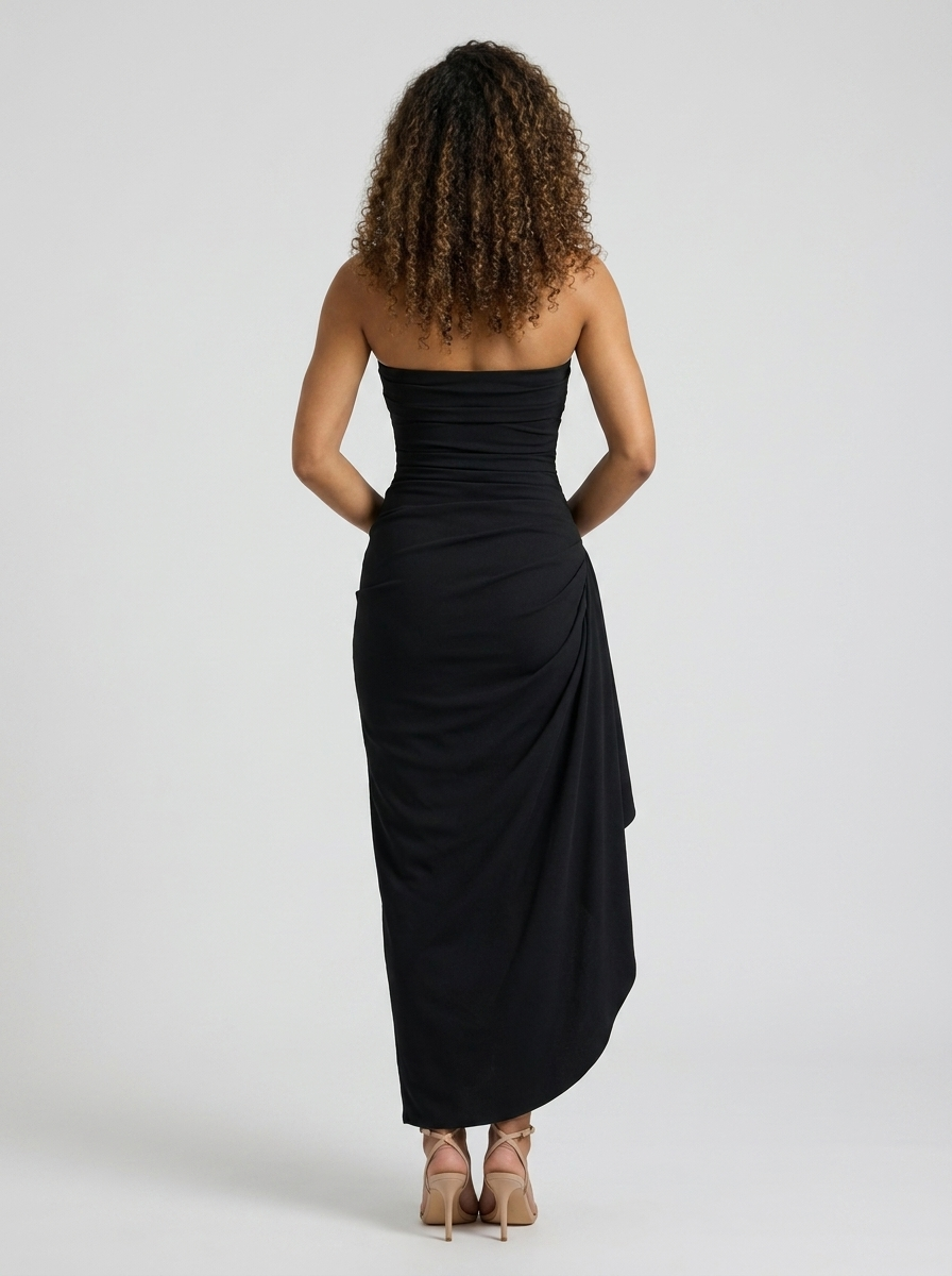 Yalena Ruched Crepe Maxi Dress - Black