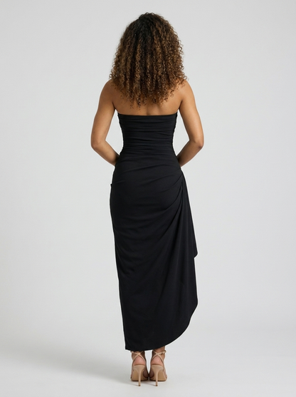 Yalena Ruched Crepe Maxi Dress - Black