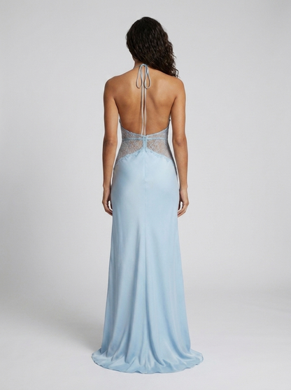 Yana Halter Lace Waist Maxi Dress - Baby Blue
