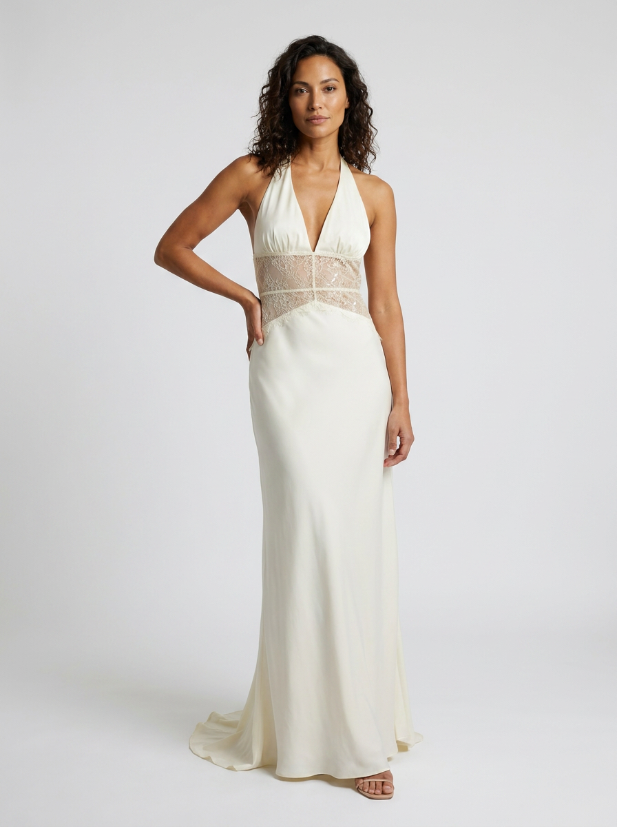 Yana Halter Lace Waist Maxi Dress - Ivory