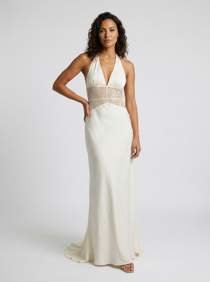 Yana Halter Lace Waist Maxi Dress - Ivory