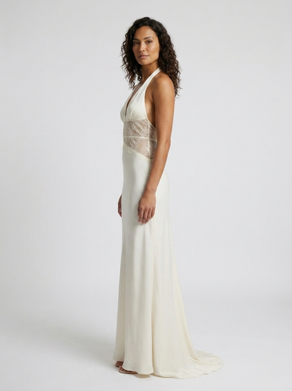 Yana Halter Lace Waist Maxi Dress - Ivory