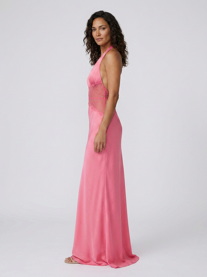 Yana Halter Lace Waist Maxi Dress - Pink