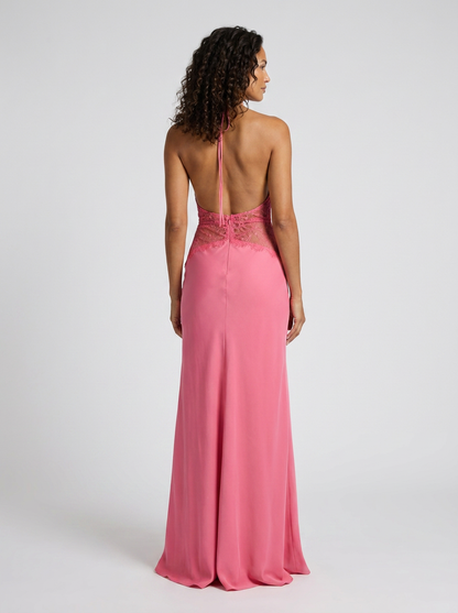 Yana Halter Lace Waist Maxi Dress - Pink