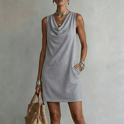 Yesenia Cowl Neck Sleeveless Mini Dress - Gray