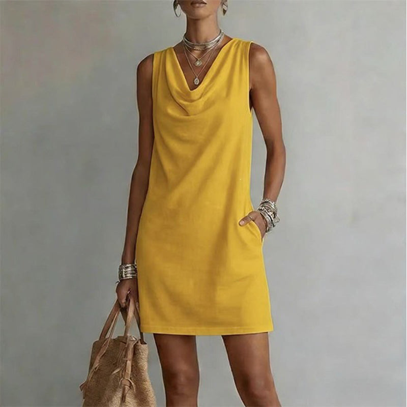 Yesenia Cowl Neck Sleeveless Mini Dress - Mustard Yellow