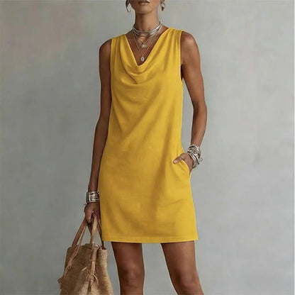 Yesenia Cowl Neck Sleeveless Mini Dress - Mustard Yellow